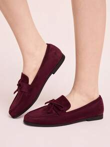 CUCCOO DOLLMOD Round Toe Comfortable Black Bow-Knot Patent Leather Fashionable Ladies Flat Shoes Spring Shoes Spring Break Easter Valentine's Day - Burgundy - View 3