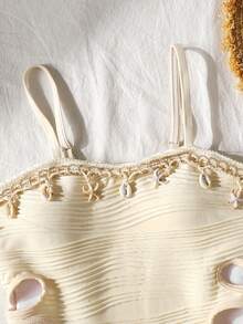 SHEIN Bộ đồ bơi ôm sát, chất liệu mềm mại, phối màu tương phản, dành cho bé gái tuổi teen. - Màu be - Xem 4