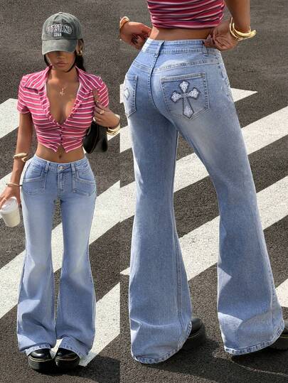 StreetHx 女士纯色休闲牛仔裤