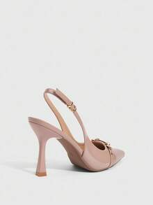 CUCCOO SZL 女士尖头细高跟杏色搭扣露跟高跟鞋，简约时尚性感通勤女鞋 - 鏡面杏 - 查看 8