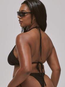 MUSERA Áo bikini tam giác cỡ lớn, thích hợp mặc đi bơi trong kỳ nghỉ hè, du lịch, đồ bơi cơ bản cho khu nghỉ dưỡng. - màu đen - Xem 4