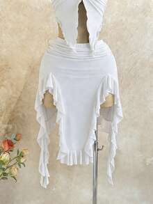 Soleia 女士纯色荷叶边吊带上衣和迷你裙两件套 - 白色 - 查看 5