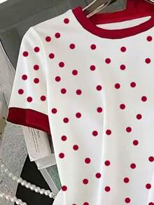 Franclia 女士波点短袖T恤和裤子两件套 - 彩色 - 查看 3