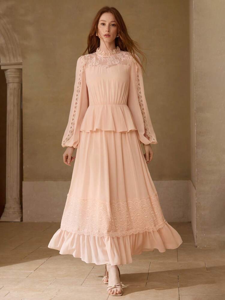 WOMEN'S ROMANTIC ELEGANT LACE PATCHWORK LONG DRESS, SPRING/SUMMER