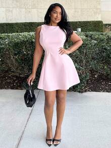 Alexandranx Women Solid Color Sleeveless Waist Fit & Flare Elegant Dress, For Autumn Date,Summer Dresses For Women,Graduation Dresses,Elegant Dresses For Party - Coral Pink - View 6