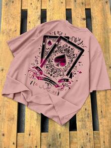 Manfinity LEGND Men's Poker Print Round Neck Loose Casual Short Sleeve T-Shirt - Pink - View 3