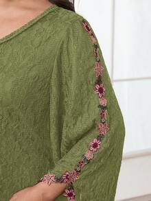 Al Najma Plus Size Women's Lace Decorated Elegant Arabic Style Dress - Green - View 7