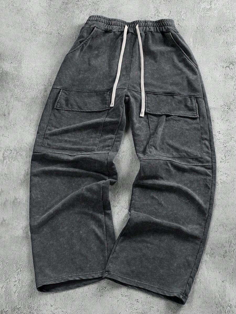 PAVTROS 男士休闲运动裤，带翻盖口袋和抽绳腰带，适合春夏、夏季、度假、复古、外出、派对、节日、送给男友的礼物、街头服饰、健身等场合。 - 灰色 - 查看 1