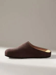 Solecia New Women's Flat Slip-On Shoes, Half-Closed Slippers Made Of Faux Suede Material, Comfortable And Versatile, Suitable For Going Out, Commuting, And Shopping - Coffee Brown - View 5