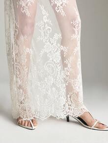 Ontre 2026春夏女士蕾丝薄纱半身裙，百搭实用，适合都市通勤、商务休闲、办公室穿着、派对、婚礼宾客、度假、海滩、日常穿着。 - 杏色 - 查看 5