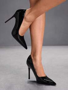 CUCCOO SZL Giày nữ cao gót mũi nhọn, thanh lịch, thời trang, gợi cảm màu đen. Giày phù hợp cho các bữa tiệc, liên hoan, hộp đêm và các dịp khác. - Gương màu đen - Xem 3