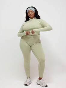 MUSERA Plus Size Marl BBL Active Jacket And Crossover Waist Leggings Set Co-Ord Sport Active Gym Workout Casual Sonder - Yellow - View 3