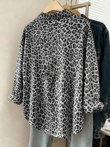 Franclia Women's Casual Loose Long Sleeve Shirt, Leopard Print Pattern, Simple And Versatile For Everyday Wear, Autumn/Winter - Multicolor - View 2