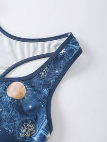 HARRY POTTER X SHEIN Plus Size Letter Graphic Scoop Neck Bra And Panty Lingerie Set Matching Set Two Piece Night Set Sports Bra Set Sports Bra Boxer Shorts - Navy Blue - View 5