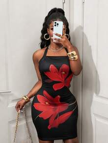 Rovax Đầm du lịch mùa hè gợi cảm, thanh lịch, in hoa, hở lưng, buộc dây phía trước dành cho nữ, thích hợp cho kỳ nghỉ hè. - Nhiều màu - Xem 5