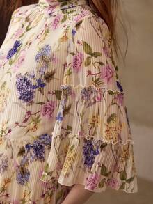 MOTF PREMIUM WOMEN'S PLEATED LOOSE ELEGANT PRINTED LONG DRESS, SPRING/SUMMER - Apricot - View 2
