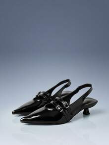 CUCCOO GRLICON Women's Pointed Toe Solid Color Fashion Buckle Decor High Heel Pumps Y2K - Black - View 1