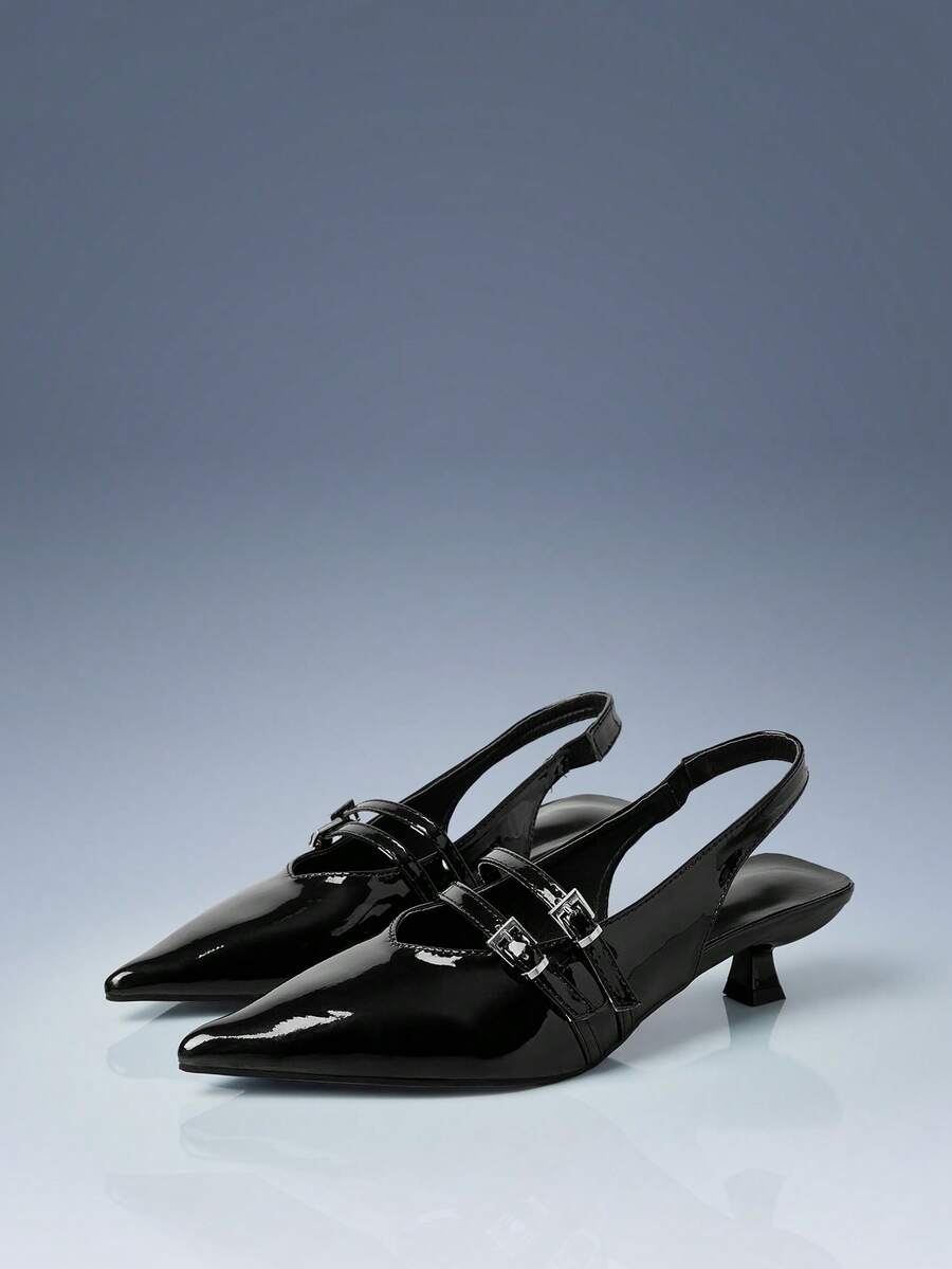 CUCCOO GRLICON Women's Pointed Toe Solid Color Fashion Buckle Decor High Heel Pumps Y2K - Black - View 1