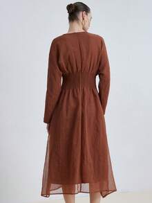 Aveloria Modichic Fashionable Design Sense Versatile Casual Commute Cinched Waist Solid Color Long Sleeve Dress - Coffee - View 5