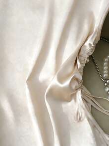 Franclia New Women's Fashion Elegant Round-Necked Three-Ring Pearl Blouse With Side Single Drawstring Waistband,Summer Holiday Outfits,Spring, Spring Outfit Women, Valentine's Day,Valentines Day Outfit,Carnival,Carnival Women,Beach,Wedding,Birthday,Birthday Dress,Going Out, Elegant,Vacation,Casual,Y2k,Graduation Season Attire, Fashionable Casual Commuter Wear, Business Office Wear, Versatile And Stylish Everyday Casual Wear, Urban Teacher's Professional Attire - Apricot - View 4