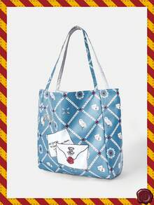 HARRY POTTER X SHEIN Women's Fashion Cartoon Pattern Waterproof Large Capacity Tote Bag - blue-gray - View 2