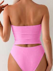 Swim Lushoire Bộ đồ bơi tankini dáng ôm, màu trơn, thanh lịch, đa năng dành cho nữ, kiểu buộc dây phía trước. - Hồng - Xem 4