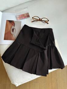 Comfortcana Váy xếp ly ngắn màu nâu thời trang cỡ lớn mùa hè - màu nâu - Xem 3