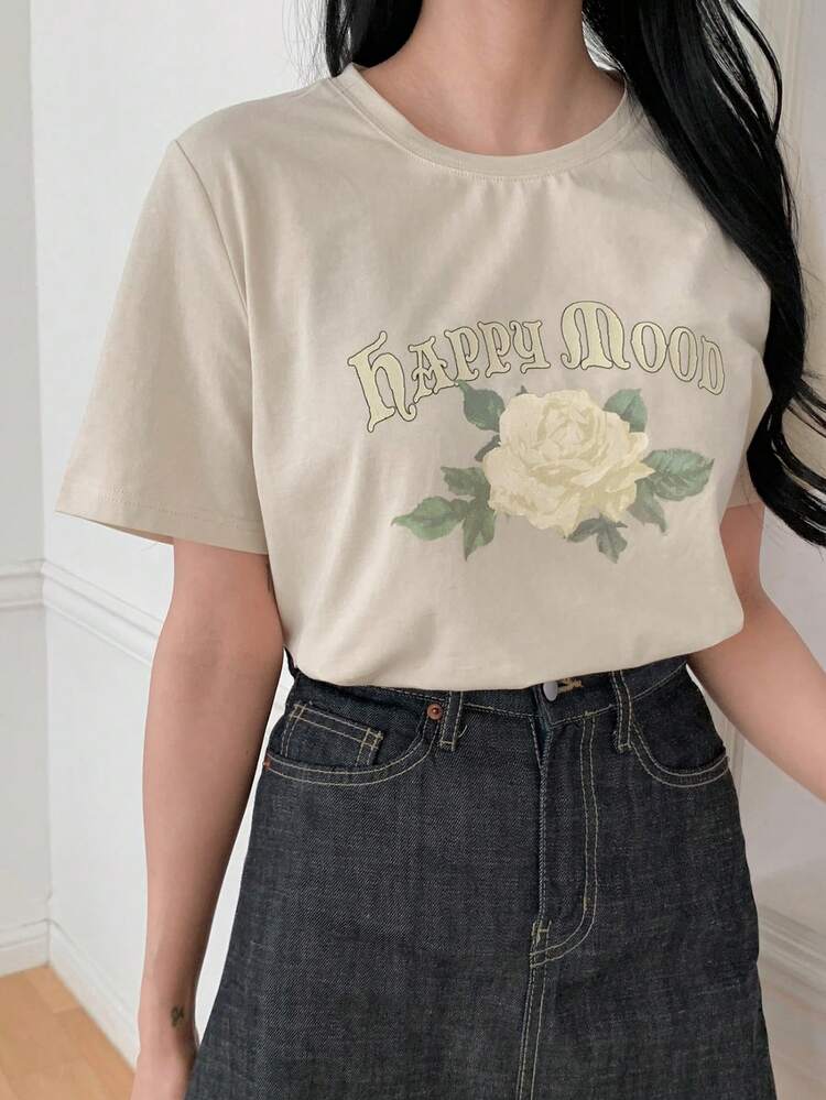 Spring & Summer Striped, Floral Print, Loose Fit, Business Casual Office Wear Women T-Shirt Graphic Tees Women