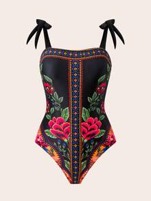 Swim Oasis 1 pezzo Costume da bagno donna con gonna avvolgente corta e allacciatura, stile vacanza - nero - Visualizzare 3