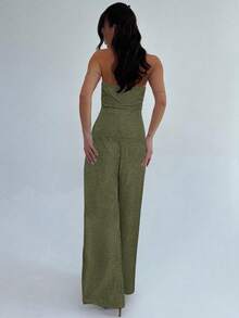 Firerie Women's Elegant Minimalist Metal Button Camisole Top And High Waist Wide Leg Khaki Pants 2 Piece Set, Suitable For Commuting, Casual, Vacation Pants Suit - Army Green - View 2