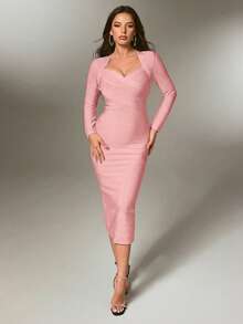 Nuvra Đầm dệt kim dài tay ôm sát, xẻ eo, tôn dáng, thích hợp cho kỳ nghỉ lãng mạn của nữ. - Hồng - Xem 4