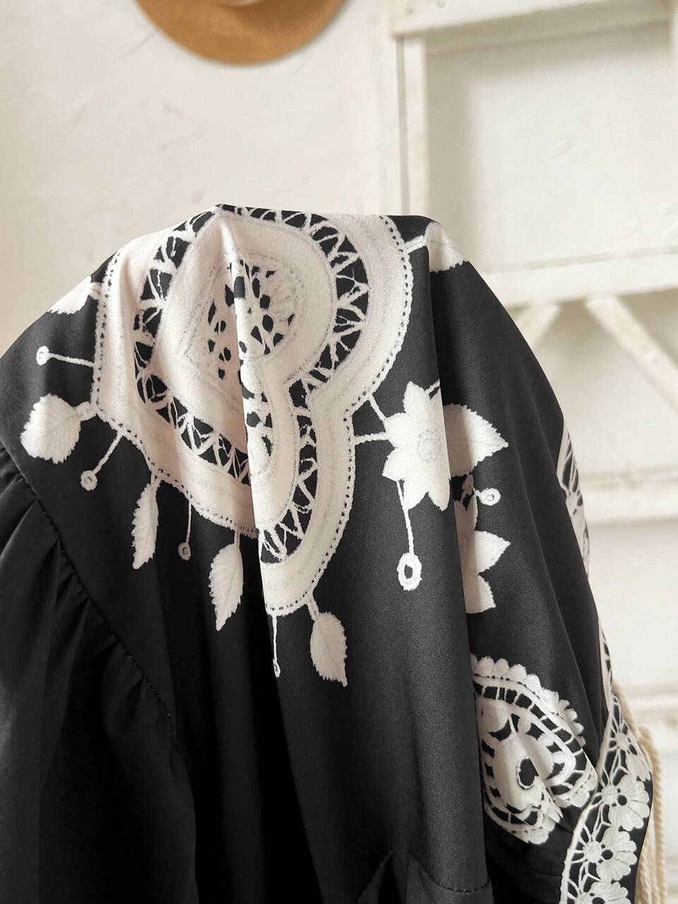 Plus Size Lace Patchwork Tie Neck Casual Long Sleeve Dress For Summer/Vacation Vacation Outfits Women Holiday Beach Mexican Country Style Fall