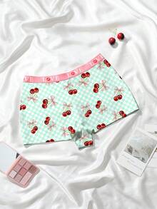 PetitDoll 1 pezzo Slip a vita alta a quadri con fiocco a forma di ciliegia per ragazze giovani - Menta Verde - Visualizzare 6
