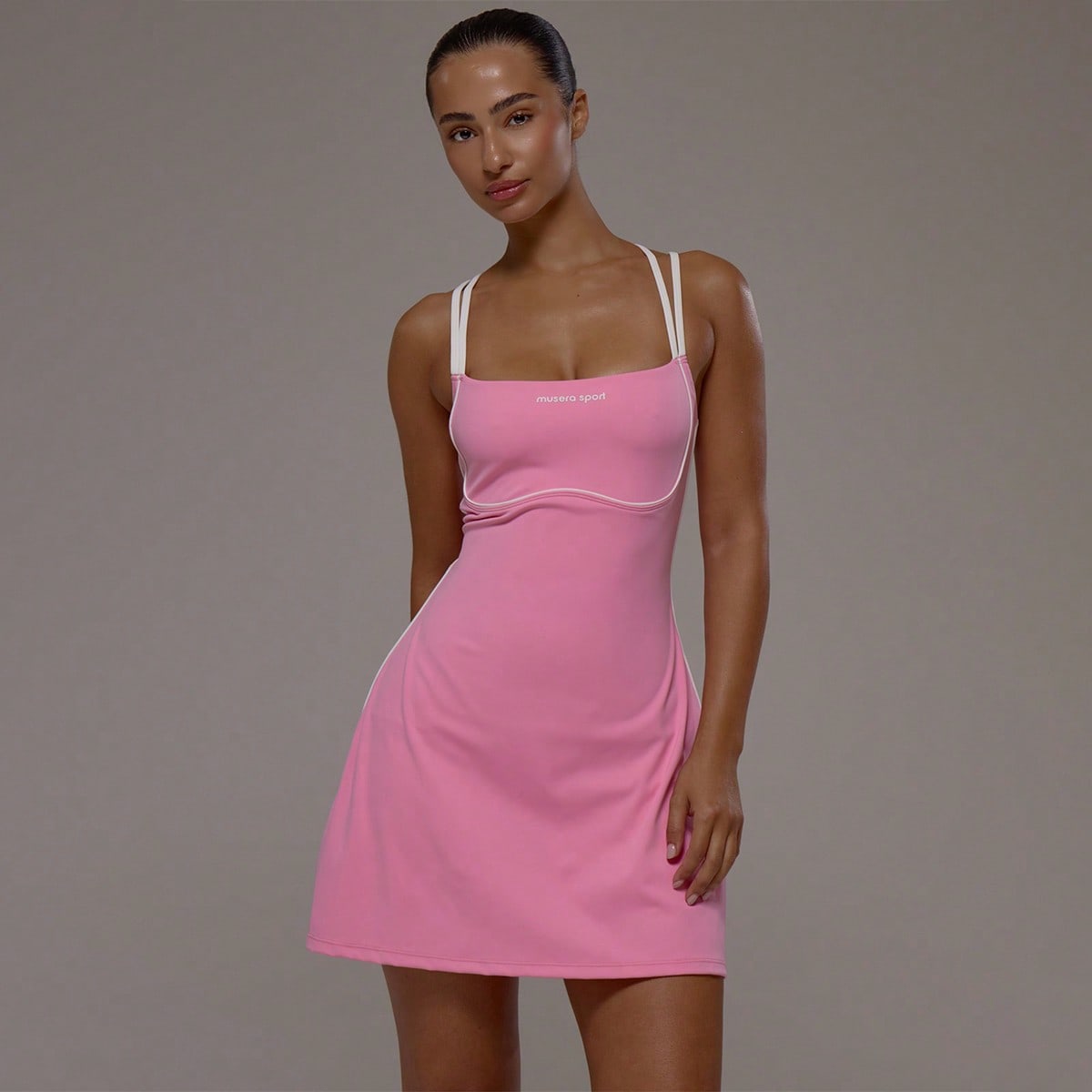 Vestido de tenis activo con costuras de contraste y espalda cruzada, para deporte, entrenamiento, gimnasio, pilates, fitness, uso diario, informal y c
