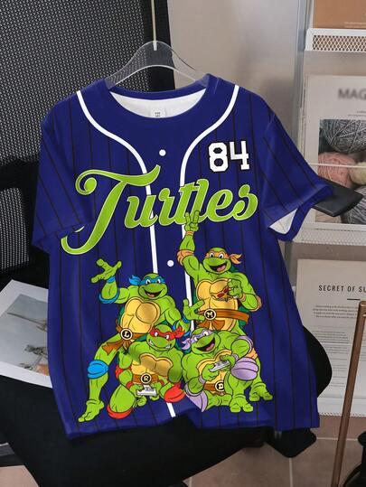 TEENAGE MUTANT NINJA TURTLES | SHEIN T-Shirt Lengan Pendek Tween Boy Kasual Bercorak Penyu Leher Bulat, Musim Panas