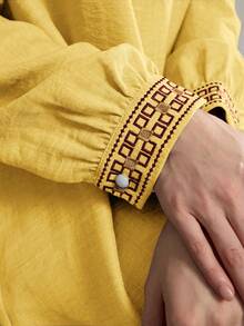 Al Najma 一件刺绣阿拉伯风格休闲连衣裙，简约时尚，适合日常穿着，波西米亚风长款阿拉伯长裙，休闲日常穿着。 - 黃色 - 查看 3