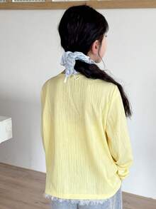 DAZY Tween Girl Solid Color Button-Front Long Sleeve Jacket And Camisole Set - Yellow - View 5