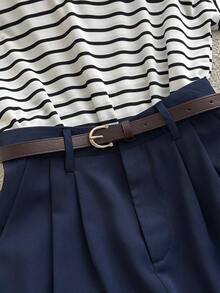 Franclia 新款条纹短袖上衣和藏蓝色短裤两件套，女士春夏款 - 彩色 - 查看 6