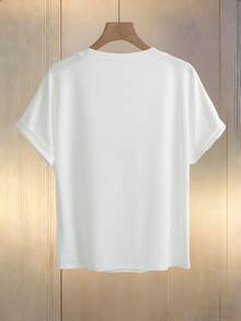 Franclia French-Style Rhinestone White T-Shirt,Short-Sleeved Elegant Loose Fashion Top,White And Silver,Summer,Effortless Chic,Party,Cute Outdoor Versatile Tee - White - View 2