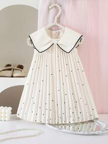 SHEIN 可爱白色褶皱领宽松女童夏季连衣裙 - 彩色 - 查看 6
