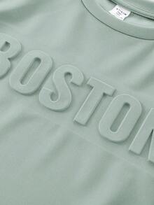 6pcs/Set Tween Boy Casual Embossed Pattern Round Neck T-Shirt And Shorts Set - Multicolor - View 3