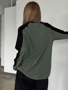 DAZY Color Block Short Sleeve Tee With Star Print And Raglan Sleeves Y2k,Fall Clothes Long Sleeve Women Tops - Army Green - View 2