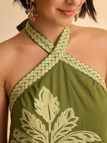 CAJUNI Đầm in họa tiết không tay cỡ lớn dành cho nữ - Màu vàng - Xem 4