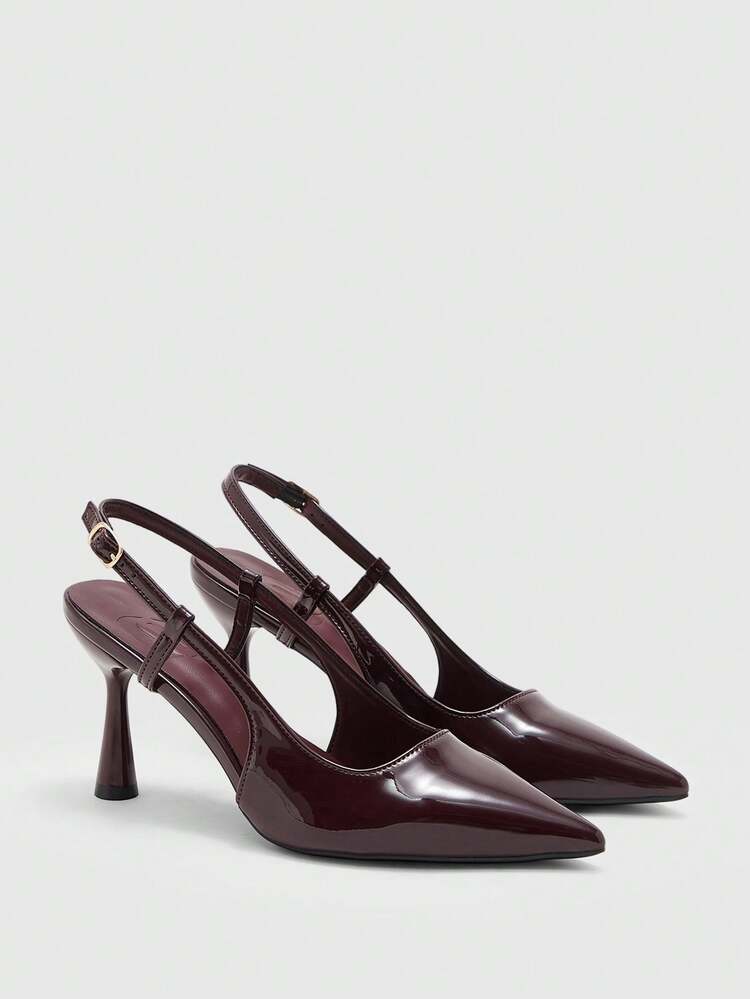 CUCCOO BIZCHIC Women Shoes Pointed Stiletto Burgundy Fashion Basics Daily Versatile Commuter Women's High Heel Shoes Slingback Shoes Women's Shoes Spring Shoes