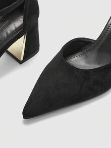 CUCCOO BIZCHIC Giày nữ mũi nhọn, đế dày, gót trung bình, màu đen, quai ngang mắt cá chân, đế khoét rỗng, giày cao gót nữ thời trang và thoải mái, phù hợp cho công sở, đi làm, nhiều kiểu dáng, giày đế khoét rỗng đa năng cho ngày Valentine. - Chất liệu màu đen - Xem 8