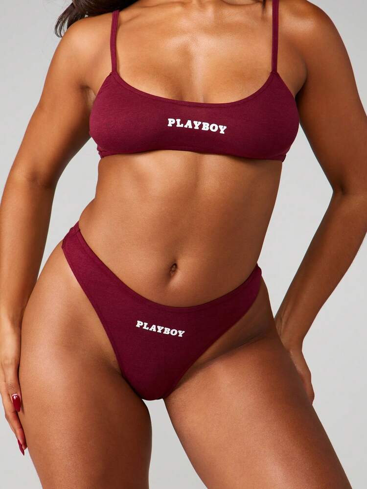 Missguided x Playboy Ensemble de lingerie deux pièces comprenant un brassière à encolure dégagée et un string, collection de sous-vêtements intimes