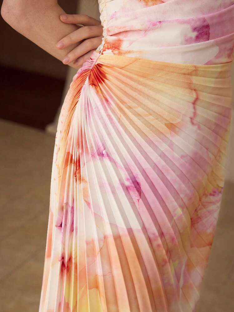 WOMEN'S PLEATED FLORAL PRINT DRESS, ROMANTIC FOR DATES, SPRING/SUMMER