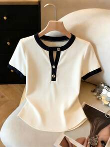 GlowEve 2026春夏新款女士休闲通勤经典百搭短袖T恤 - 杏色 - 查看 1