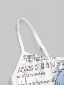 ROMWE Anime 夏季休闲动漫少女卡通印花吊带背心 - 白色 - 查看 4