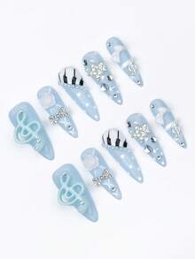 ROMWE Anime 10 Music Notes, Piano Keys, Bow Fake Nail Pads And A Piece Of Double-Sided Tape - Multicolor - View 5